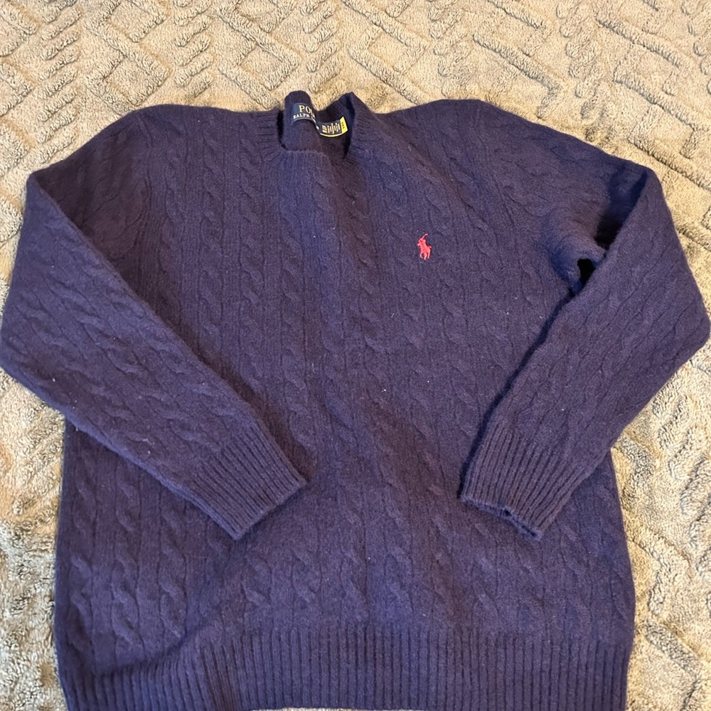 Polo by Ralph Lauren Navy Cable-Knit Crewneck Sweater with Red Pony